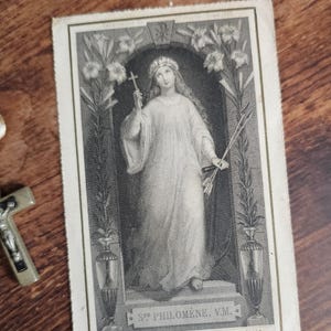 French antique St philomena Holy prayer card by Letaille in Paris