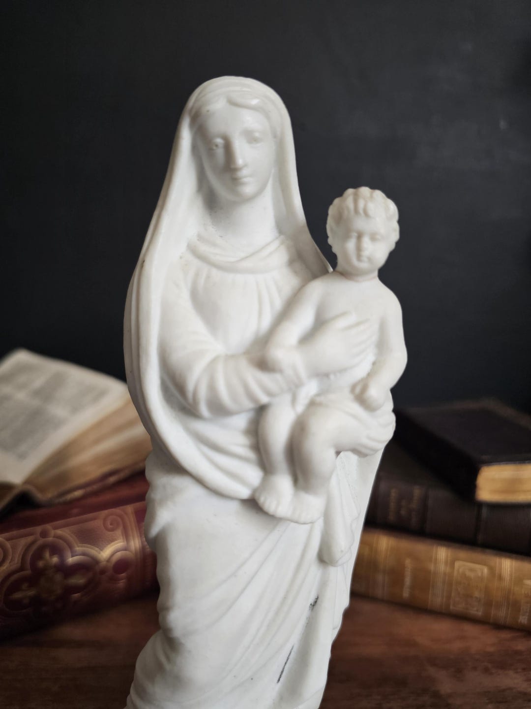 French Antique Virgin Mary and Infant Jesus Bisque Porcelain Statue. - Etsy