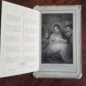Immagine sacra francese antica con preghiera gioiosa Stabat, Stabat Mater