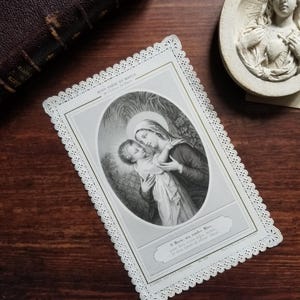 Immagine sacra francese antica Maria e Gesù Bambino