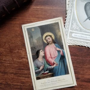 Franse antieke heilige gebedskaart met Jezus voorop