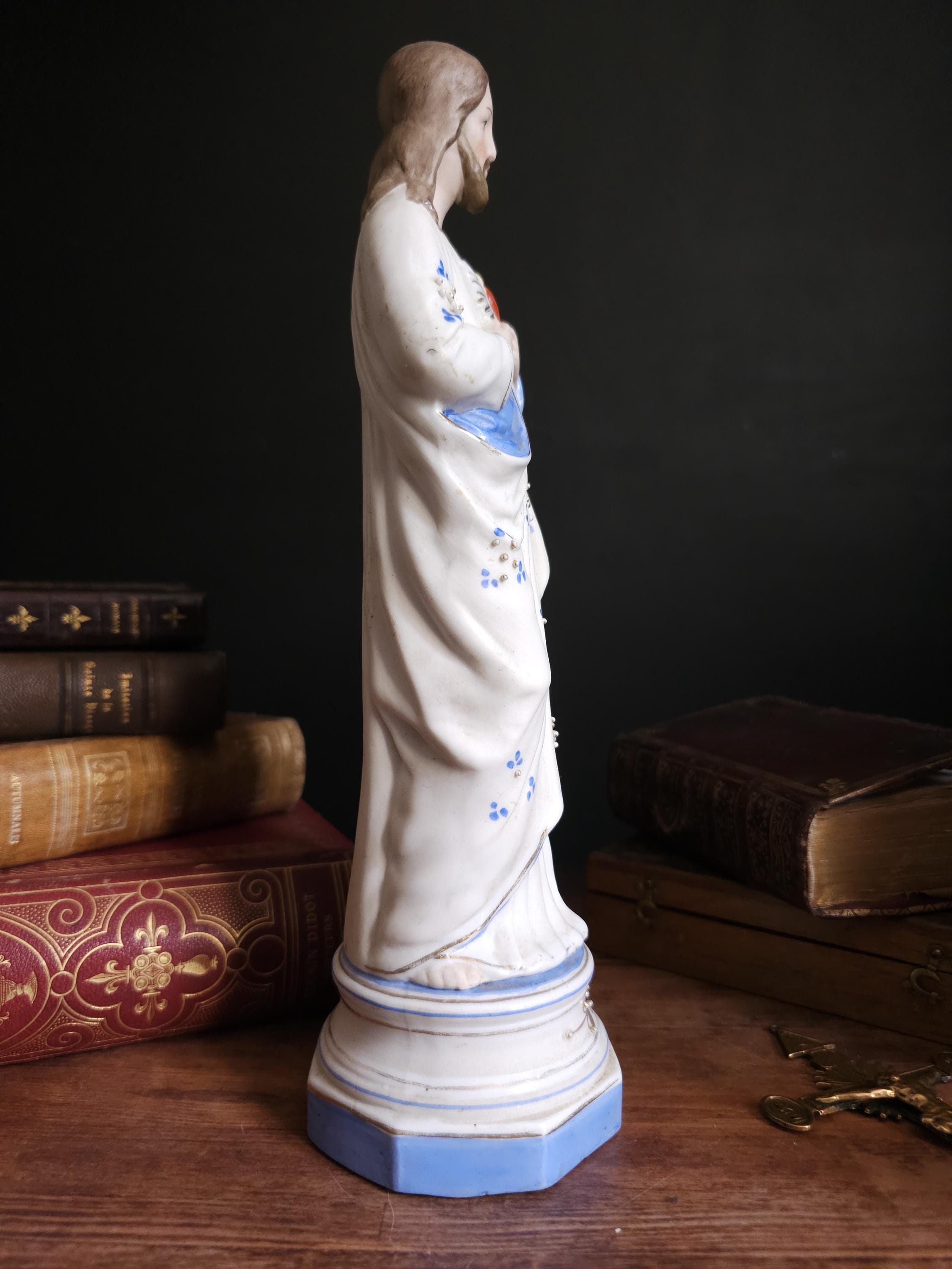 アンティークのイエスの聖心の素焼き磁器像 - Etsy 日本