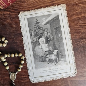 Franse antieke Heilige Gebedskaart 'The Holy Time of Christmas'