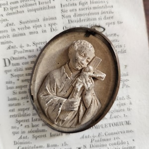 French antique framed meerschaum young man with crucifix