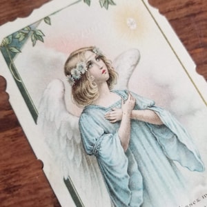 Cartão religioso francês antigo com anjo da guarda publicado por Bouasse em Paris