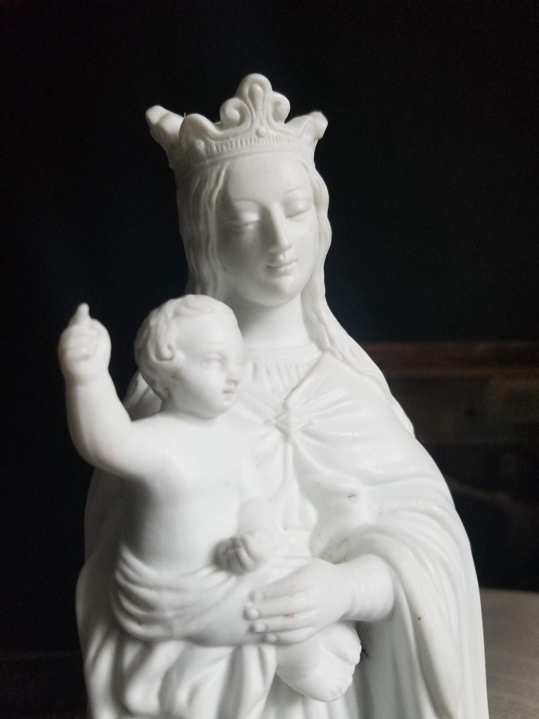 Antique Crowned Virgin Mary and Infant Jesus Bisque Porcelain Statue - Etsy