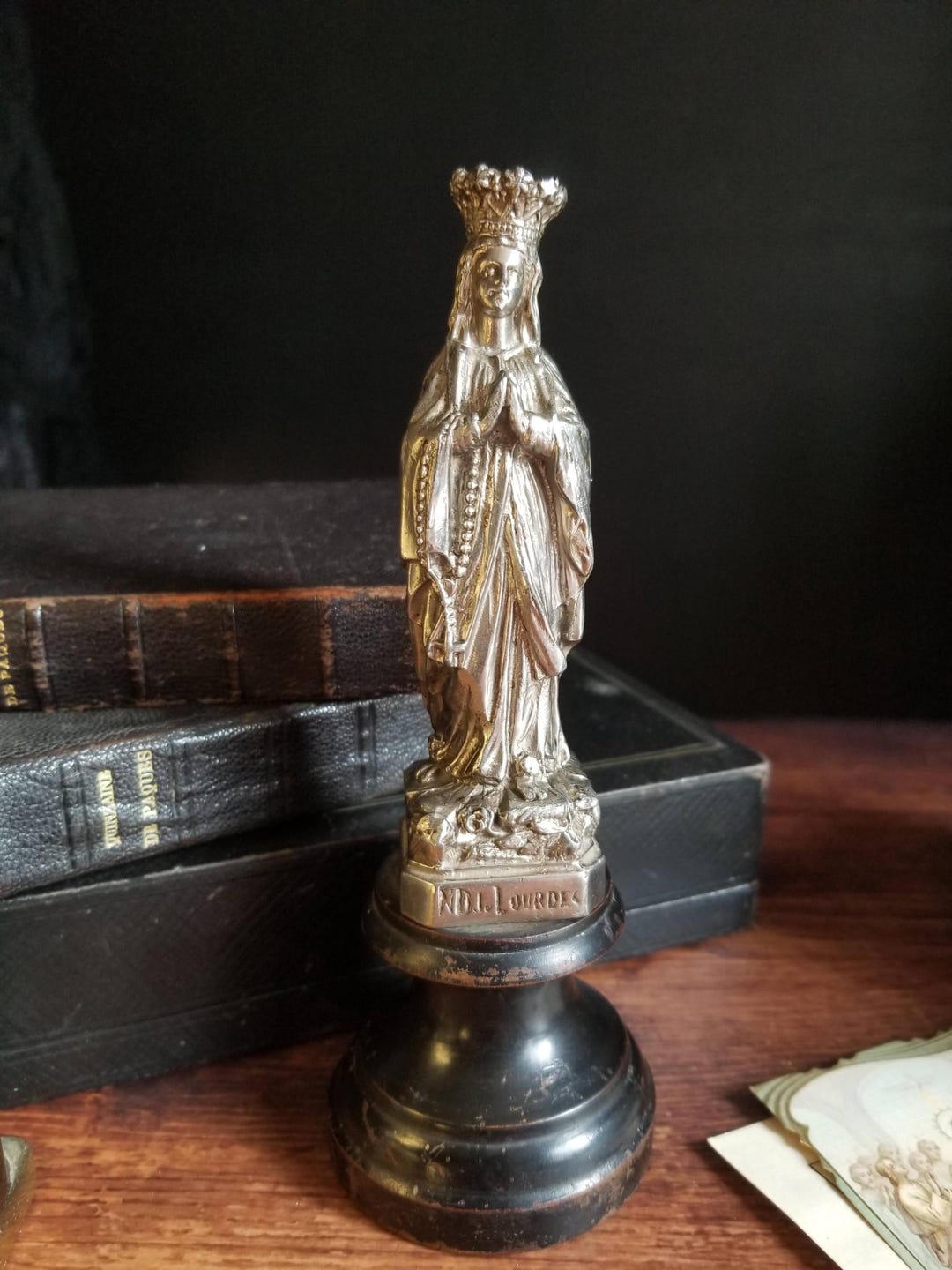Antique Our Lady of Lourdes Silver Painted Spelter Devotional Statue - Etsy