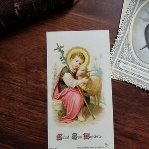 Franse antieke kaart Heilige Johannes de Doper als kind met het lam