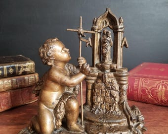 Antique St John the Baptist as a child painted spelter statue