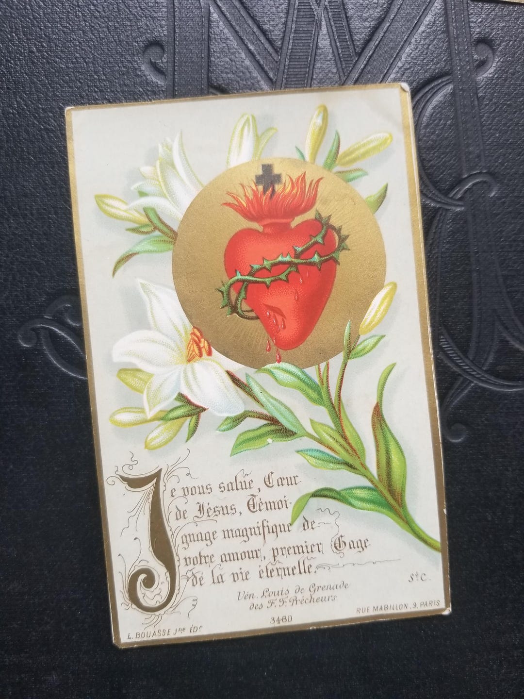 French Antique Sacred Heart of Jesus Religious Card Published by