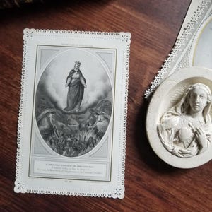 Immagine sacra antica francese della Madonna del Purgatorio