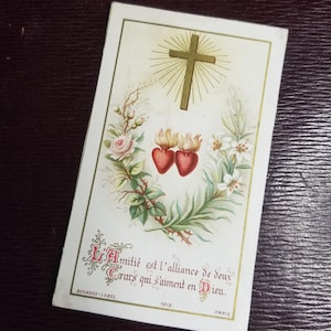 Carte religieuse antique française sur l'amitié et la charité