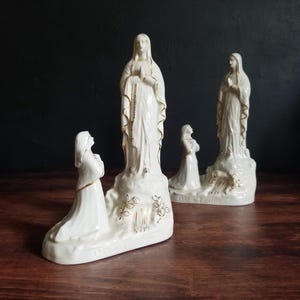 Antique French Virgin Mary and Bernadette in Lourdes porcelain statue. Two available and sold separately