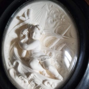 French antique Infant Jesus in a little boat on a stormy day signed meerschaum