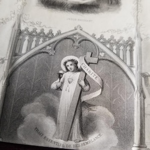 Raro antico biglietto di preghiera francese piegato "Passaporto per il Paradiso"