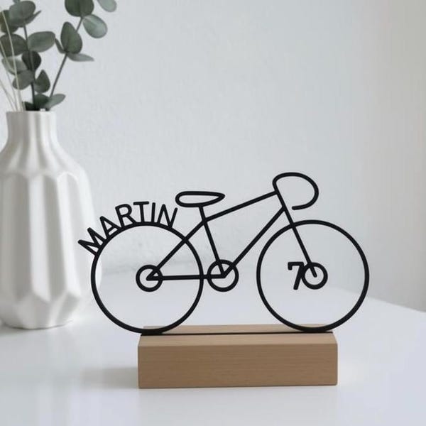 3D Druck Fahrrad personalisiert | Line Art Geburtstag | Rennrad Geburtstag 3d Druck | Zahl und Name | Modernes Geschenk für Radfahrer