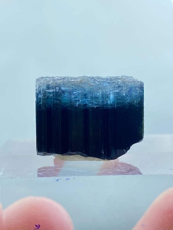 ブルーキャップ トルマリン 鉱物標本 原石 ブルーキャップトルマリン結晶：インディコライトバイカラー原石