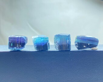 4 Pieces Deep blue Indicolite Tourmaline Crystals , Prismatic Natural Gems, Healing Crystal (B3)