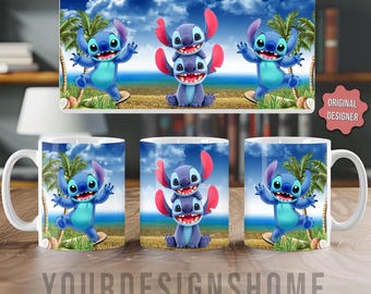 Stitch Mug Wrap Sublimationsvorlage, 11 Unzen und 15 Unzen Designs, Sofortiger Download, Floral Stitch Cup, DIY Becherdesign, Cartoon 11 Unzen und 15 Unzen Wrap