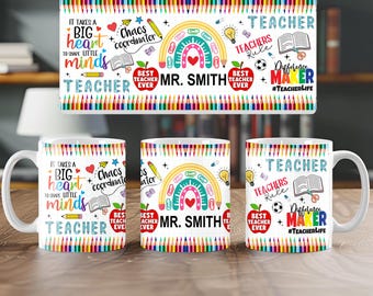 Teacher Appreciation Mug Design, 11oz & 15oz Skinny Mug Sublimation Design Instant Digital Download PNG Only, Back to School Mug Wrap
