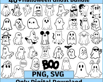 Oltre 40 simpatici fantasmi SVG, contorno di fantasma SVG, fantasma minimalista SVG, Halloween SVG, clipart di fantasmi, fantasmi a strati, stagione spettrale SVG, Boo SVG