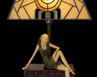Vintage Art Deco Figurine Lamp, Lady Sculpture Table Lamp, Ferdinand Preiss Style, Ivorine and Metal.
