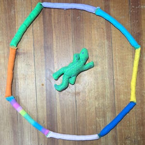Spin the lizard game: 1 stuffed lizard and one multi colored ring