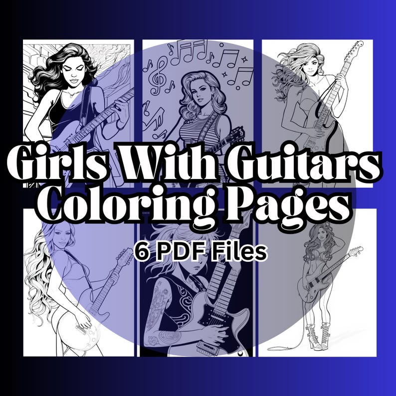 Girls With Guitars Coloring Sheets - Etsy