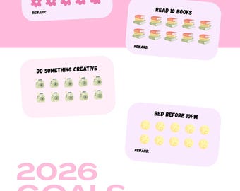 Tarjeta de objetivos personalizable 2026 imprimible / Plantilla de Canva para seguimiento de hábitos / Seguimiento de objetivos de Año Nuevo / Descarga digital