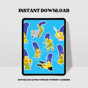 The Simpsons “Marge Simpson” Digital Stickers - PNG Instant Download for Journalling