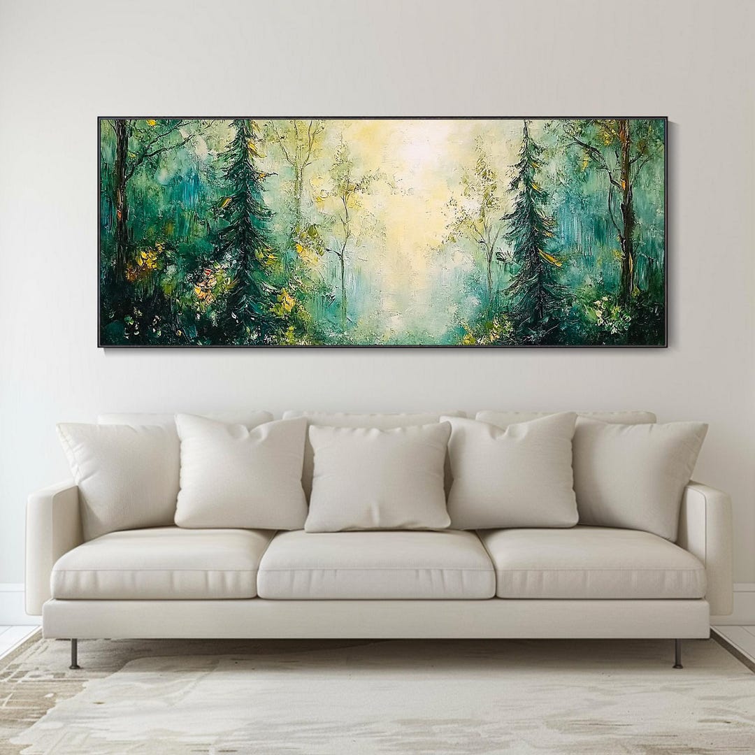 Large Forest Landscape Painting Canvas Texture Green Nature Wall Art ...