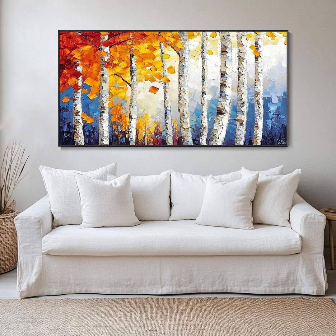 Large Birch Tree Oil Painting on Canvas Bohemian Wall Decoration Autumn ...