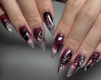 Red Velvet Press-on Nails | Red Cat Eye Press-on Nails | Vampire ...