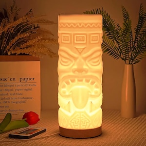 3D Printed Tiki Lamp - Hawaiian Tiki Bar Decor, Polynesian Double Face Lamp, Home Decor, Tiki Mug Inspired Art, Tropical Room Bedside Lamp