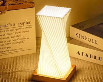 3D Printed Table Lamp – Modern Desk Decor Spiral Light, Unique Home Decor Bedside Lamp, Birthday Gifts for Mom Girls Her