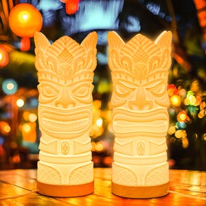 3D Printed Tiki Lamp – Hawaiian Polynesian Table Lamp, Tiki Bar Decor, Home Decor, Bedside Light, Tiki Mug Art,Halloween Gift for Her Him