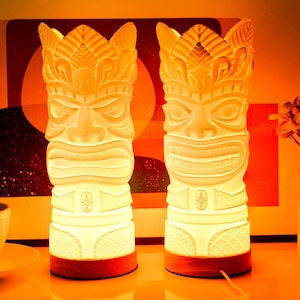 3D gedruckte Tiki-Lampe - Hawaiianische polynesische Tischlampe, Tiki-Bar-Dekor, Wohnkultur, Nachttischlampe, Tiki-Becher, Halloween-Geschenk für Sie und Ihn