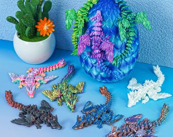 3D Printed Dragon Egg with 9 Dragons, Fantasy Desk Decor, Home Bookshelf Gaming Room Ornament, Christmas Easter Birthday Gift for Him Kid