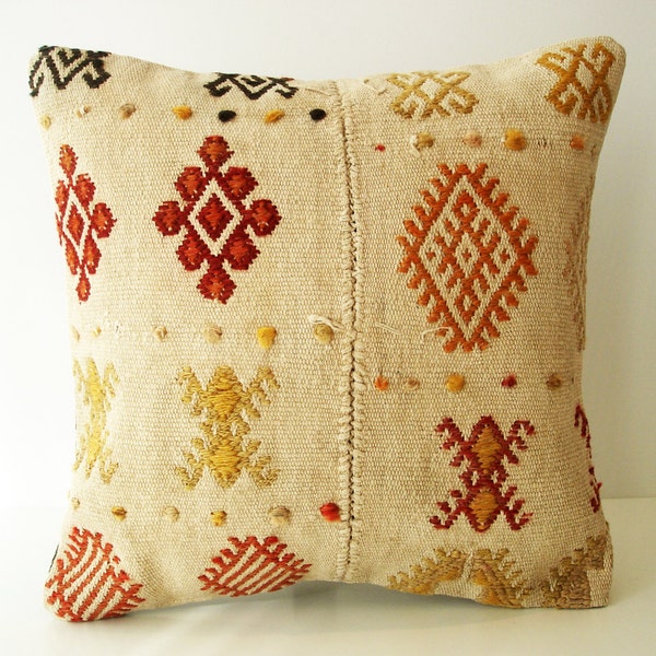 Sukan / Hand Woven - Turkish Kilim Pillow Cover - 16x16