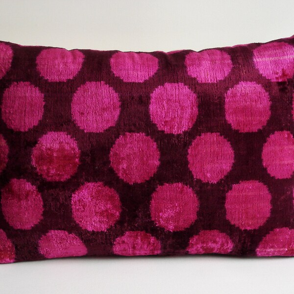 Sukan -  Pink Polka Dot Silk Velvet Ikat Pillow Cover  Chevron Ikat Throw - Pink Decorative Pillow Cover - Modern Boho Decor