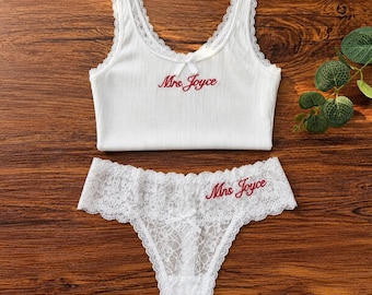 Ensemble de lingerie pour mariée personnalisée, cadeau de shower de bébé pour la mariée, lingerie de nuit de noces personnalisée, tenue de mariée pour se préparer, coffret cadeau pour la mariée
