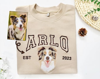 Personalisierter Hunde Hoodie Gestickter Hundename, personalisiertes Haustier-Gesicht-Sweatshirt von Ihrem Foto, Varsity-Sweatshirt, Geschenke für Hundeliebhaber