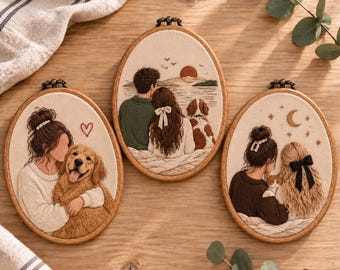 Aro bordado con foto personalizada, aro bordado familiar personalizado, bordado de retrato sin rostro, regalo de aniversario, recuerdo de boda, regalo para amigos