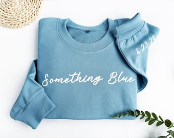 Sudadera azul abullonada, regalo para futura novia, sudadera para novia, jersey para novio, regalo de compromiso, algo azul para novia