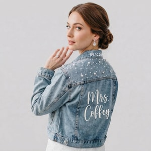Embroidered Bride Denim Jacket,Bride Jean Jacket,Future Mrs Jacket,Personalized Lace Bridal Thong: Custom Mrs. Underwear, Wedding Gift