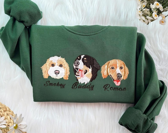 Custom Embroidered Pet Crewneck Sweatshirt,Personalized Pet Face Sweatshirt from Your Photo,Varsity Sweatshirt,Gifts for Dog Lover