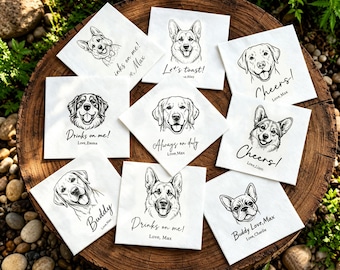 Custom Pet Wedding Cocktail Napkins, Personalized Dog Cat Portrait Bar Napkins, Custom Wedding Drinkware Decor, Bridal Shower Party Favors