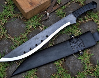Handmade 5160 Spring Steel Machete, Leather Wrapped Handle