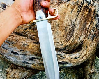 Hand craft Bowie Knife, Antler Stag Horn Hunting Knife, Christmas Gift, 1095 Steel Blade, Gift for him, Dad Gift