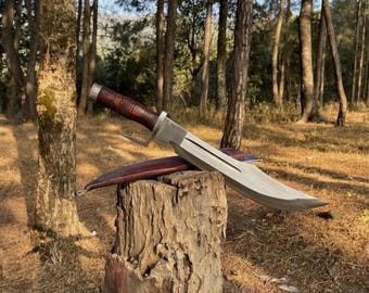 Handmade Carbon Steel Bowie Knife | Rosewood Handle, Leather Sheath
